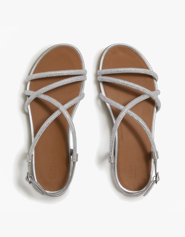 GRACIE CRYSTAL Womens Cross Strap Sandals Silver