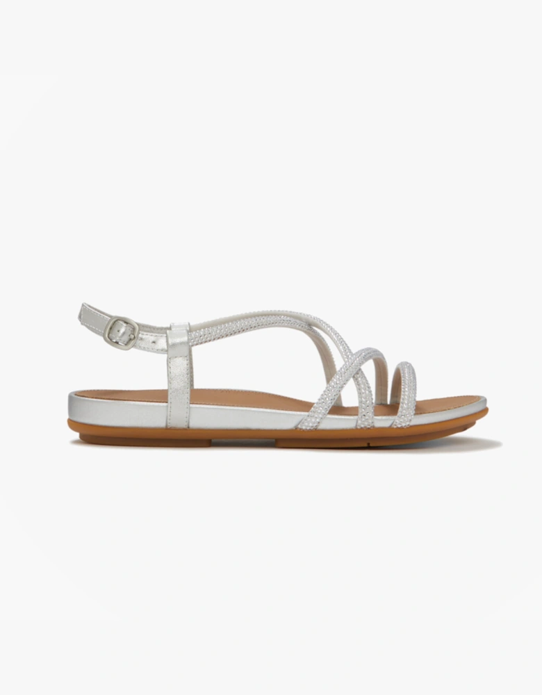 GRACIE CRYSTAL Womens Cross Strap Sandals Silver