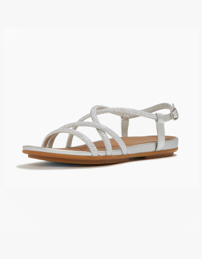 GRACIE CRYSTAL Womens Cross Strap Sandals Silver