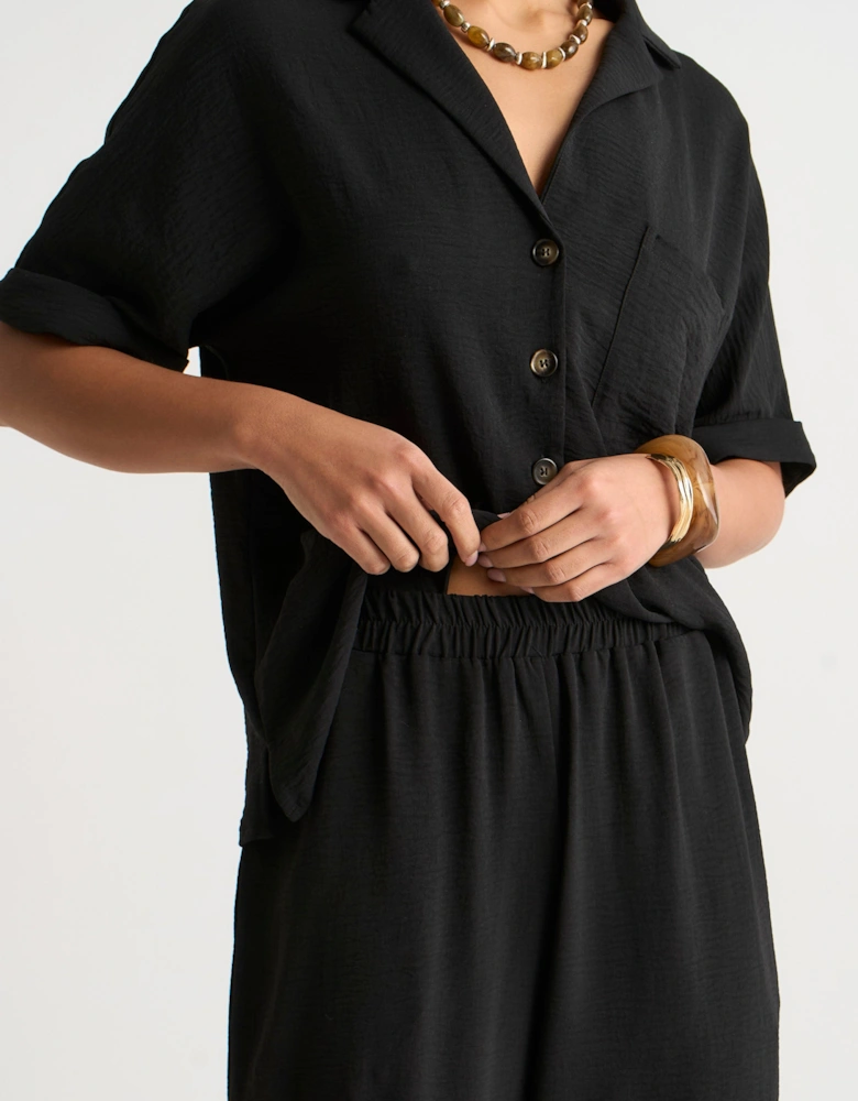 Black Elastic Waist Wide Leg Trousers