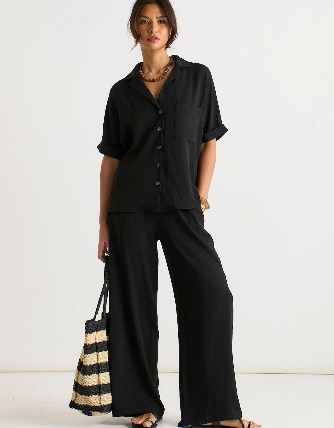Black Air Flow Oversized Shirt Top