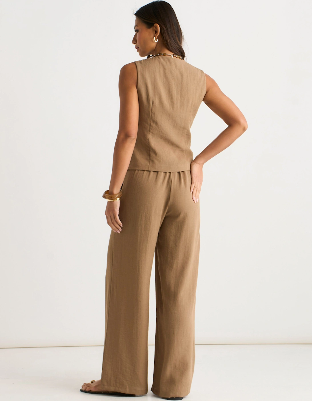 Camel Tailored Wide Leg Trousers