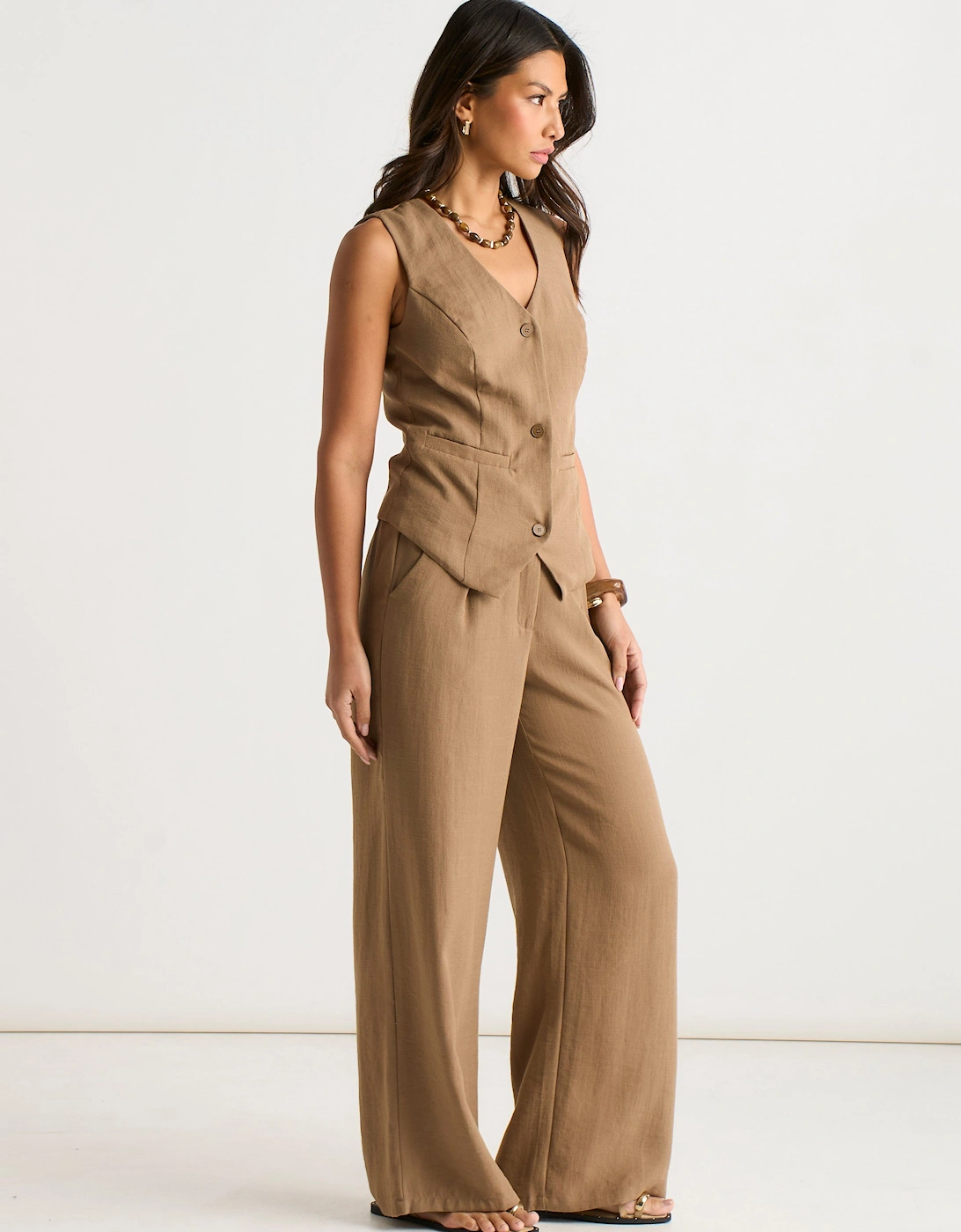 Camel Tailored Wide Leg Trousers
