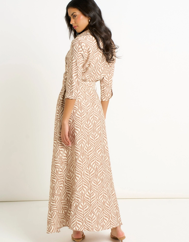 Beige Belted Shirt Maxi Dress