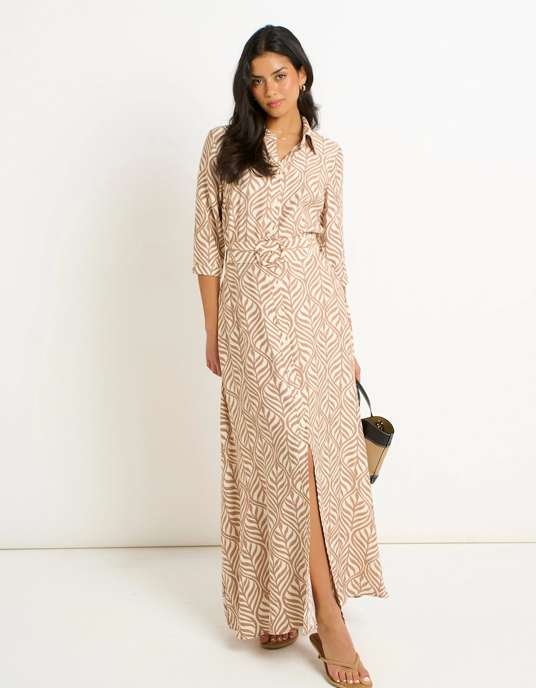Beige Belted Shirt Maxi Dress, 5 of 4