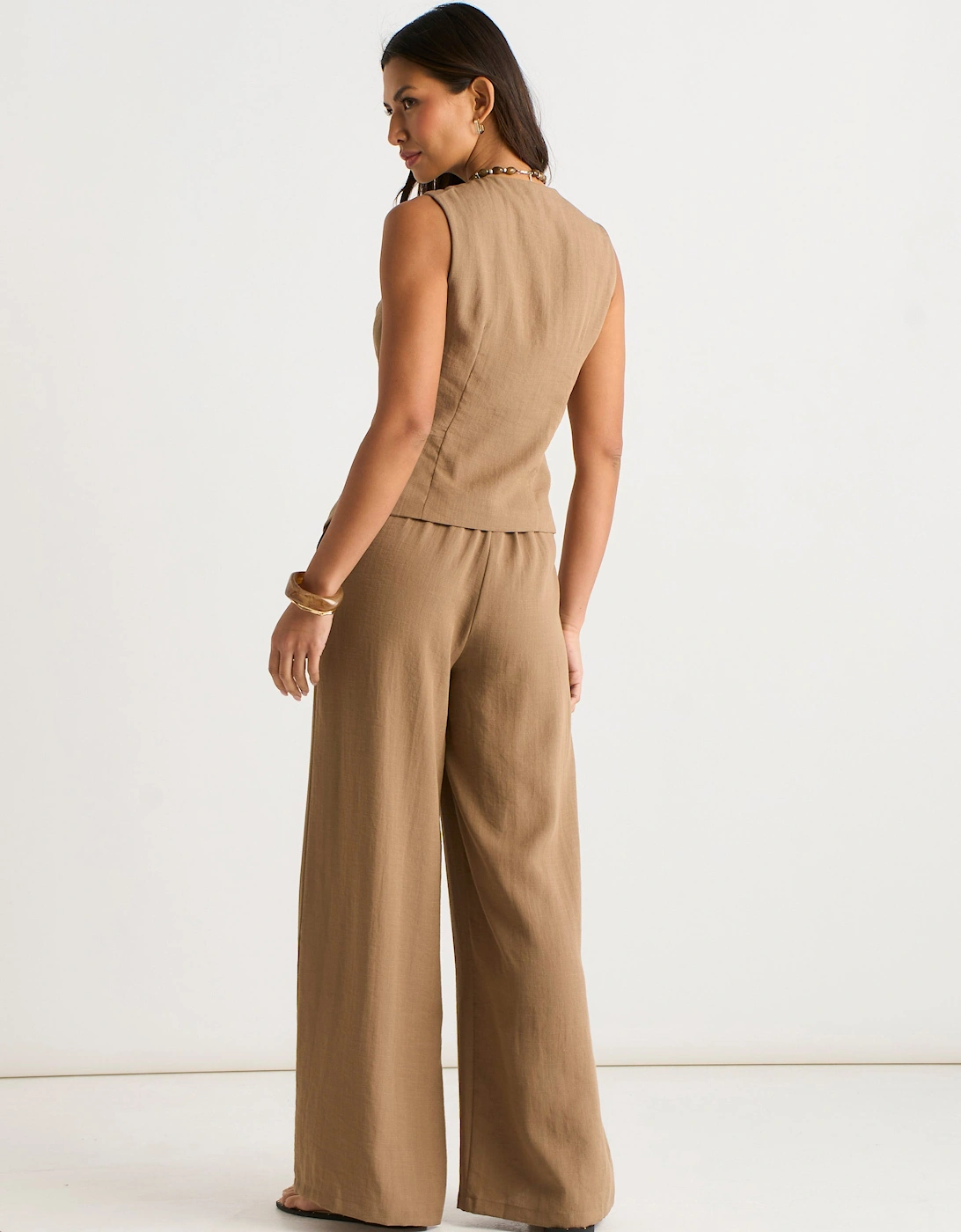 Camel Button Through Tailored Waistcoat