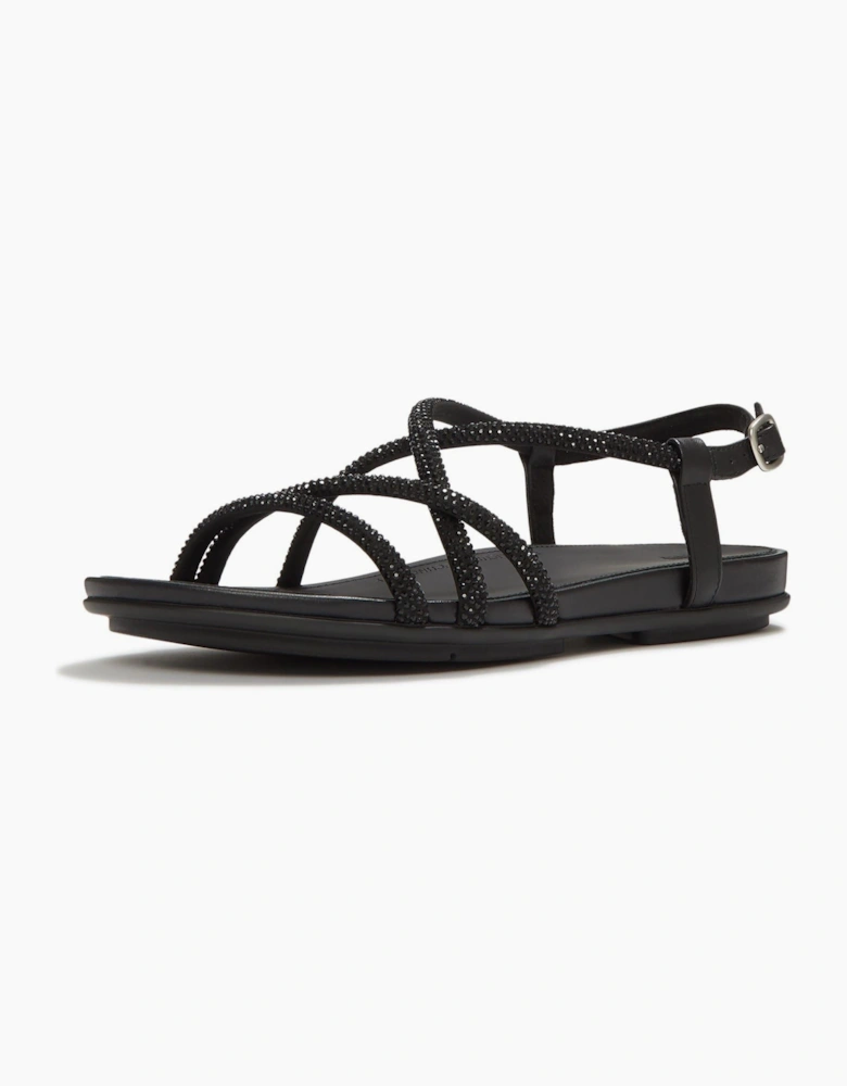 Fino Toe-Post Leather Women's All Black Sandals