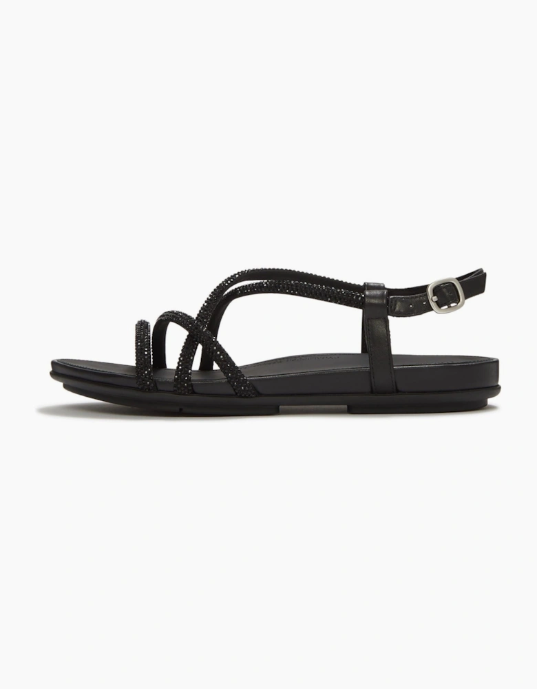 Fino Toe-Post Leather Women's All Black Sandals