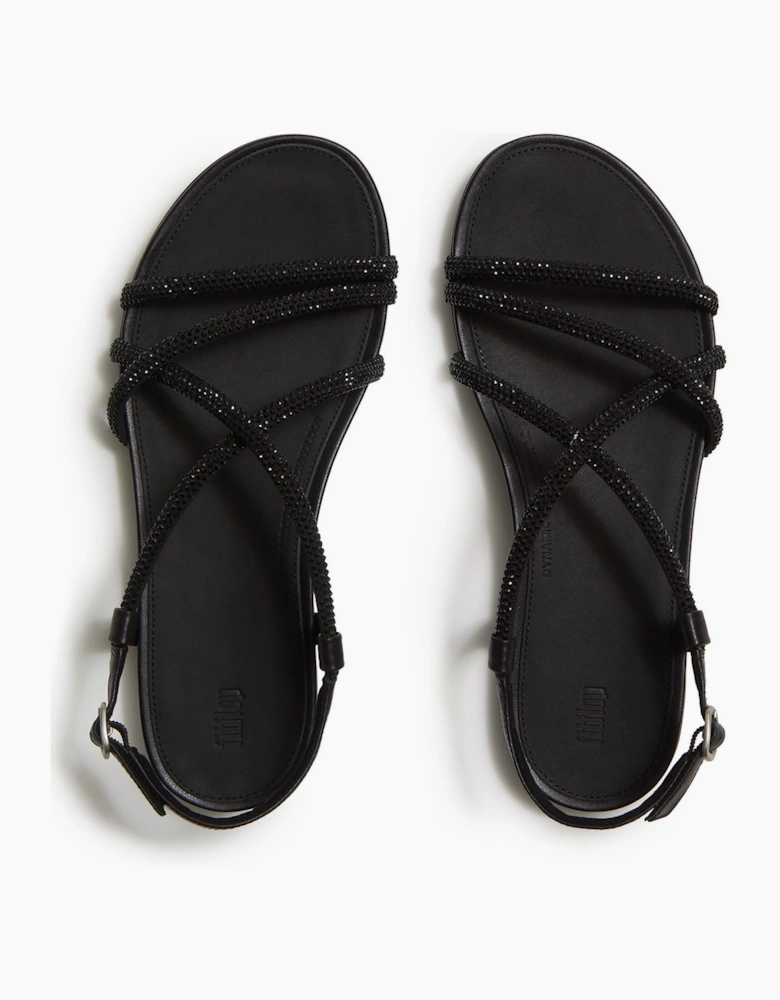 Fino Toe-Post Leather Women's All Black Sandals