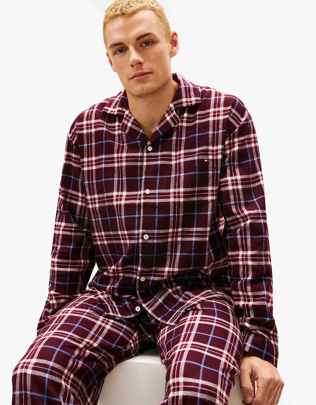Tommy Hilfiger RELAXED FLANNEL PJ Mens Set Tartan Reiker Burgundy