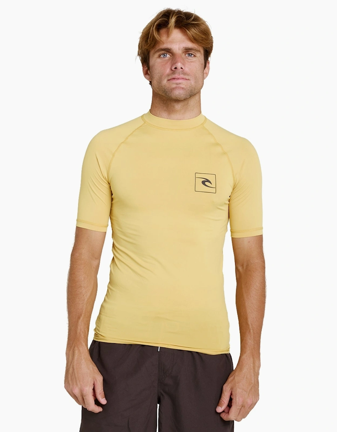 Ripcurl Men's Yellow Rip Curl Streamline Upf Short Sleeve Rash Vest  44 2XL