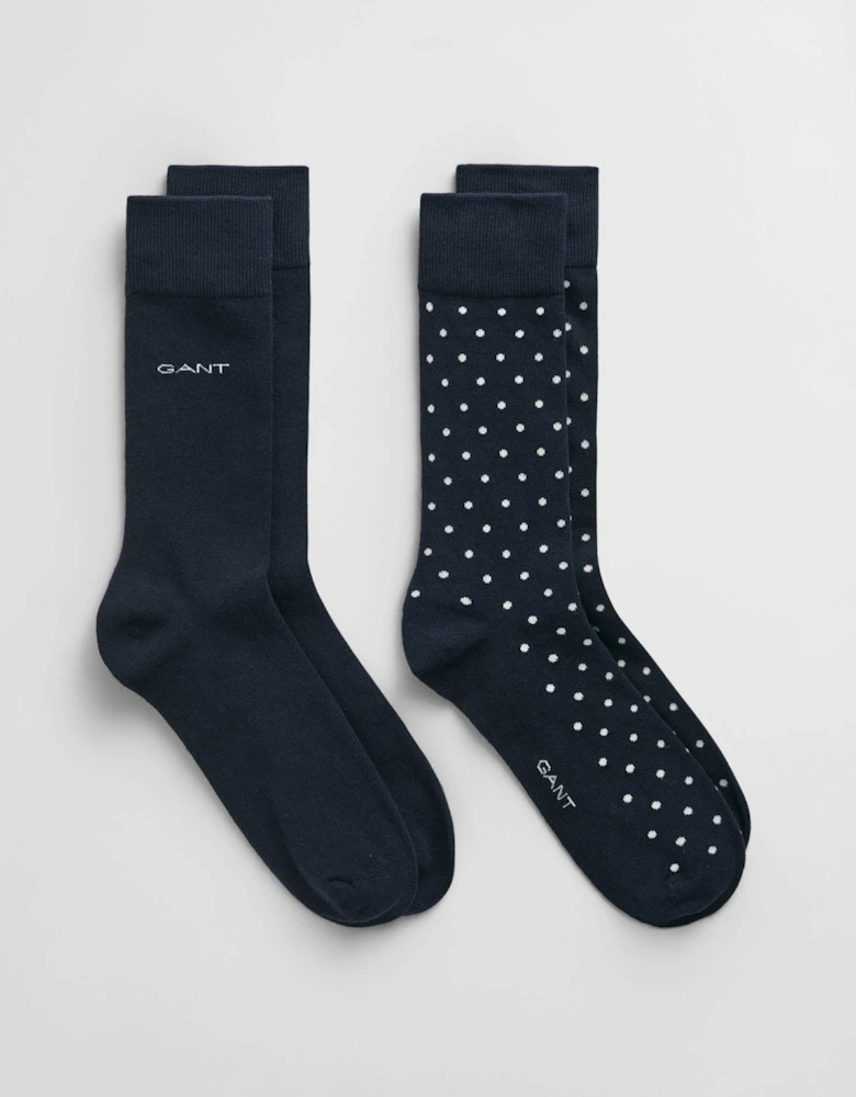 GANT Mens Dot And Solid Socks 2-Pack - 410 Marine