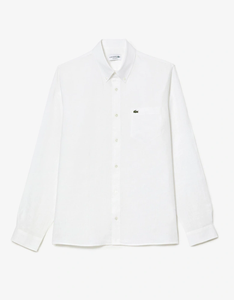 Regular Fit Long Sleeve Mens Linen Shirt - White 001