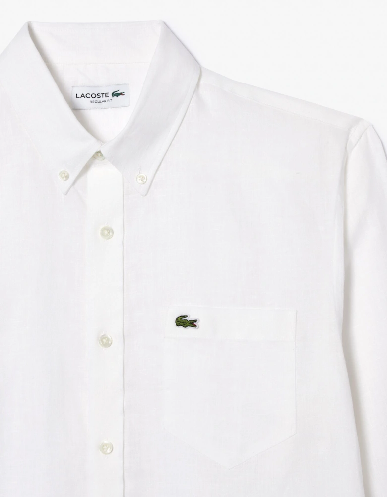 Regular Fit Long Sleeve Mens Linen Shirt - White 001
