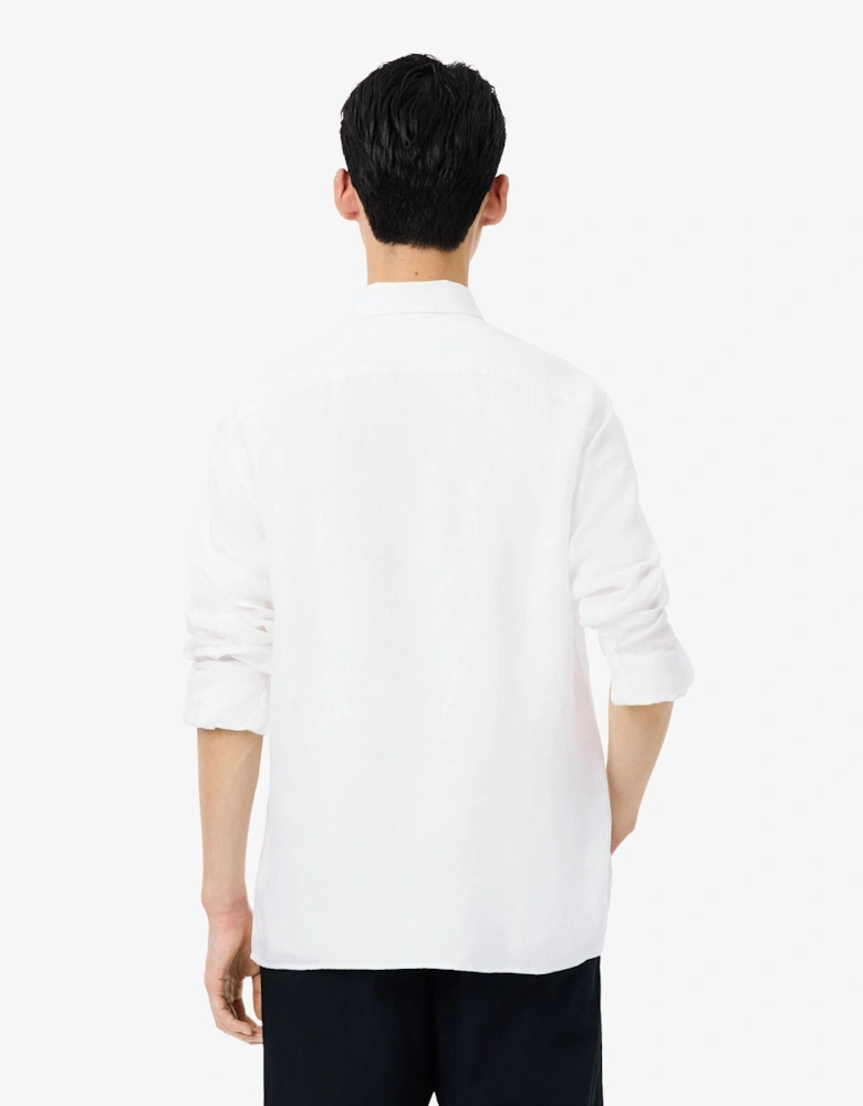 Regular Fit Long Sleeve Mens Linen Shirt - White 001