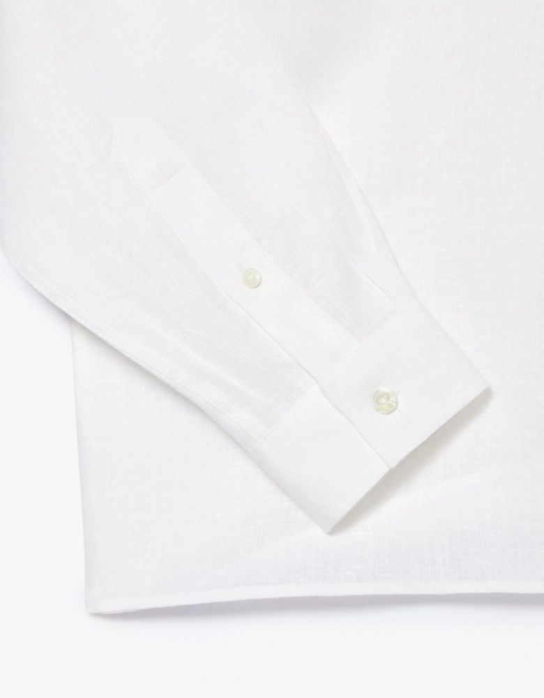 Regular Fit Long Sleeve Mens Linen Shirt - White 001