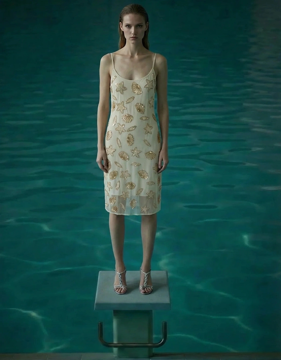 Ivory Seashell Motif Slip Dress