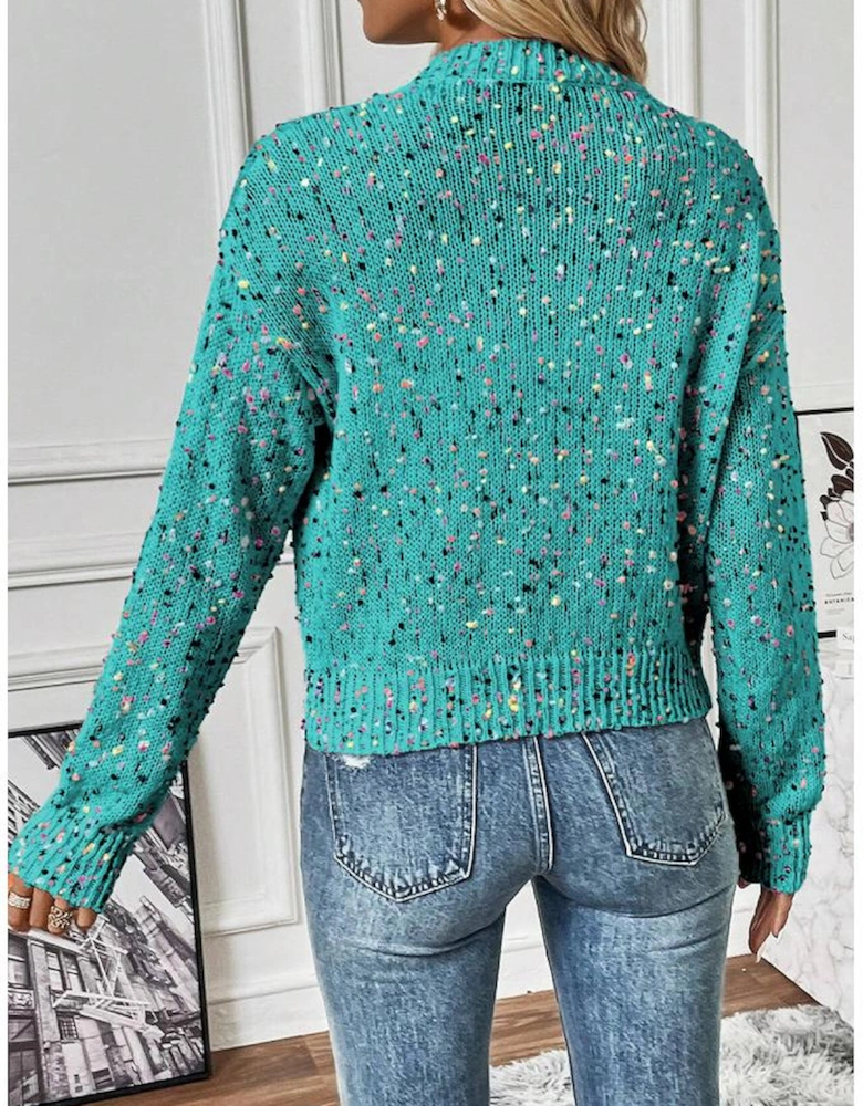 Aruba Blue Rhinestone Decor Multicolor Confetti Sweater Cardigan