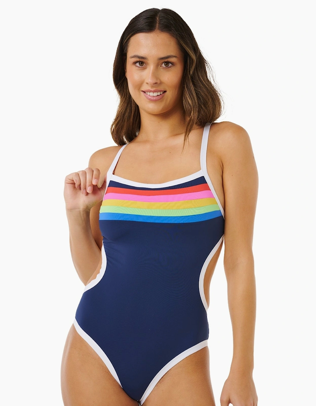 Ripcurl Women's Navy Rip Curl Surf Stripe Cheeky 1 Piece Swimsuit  Xs
