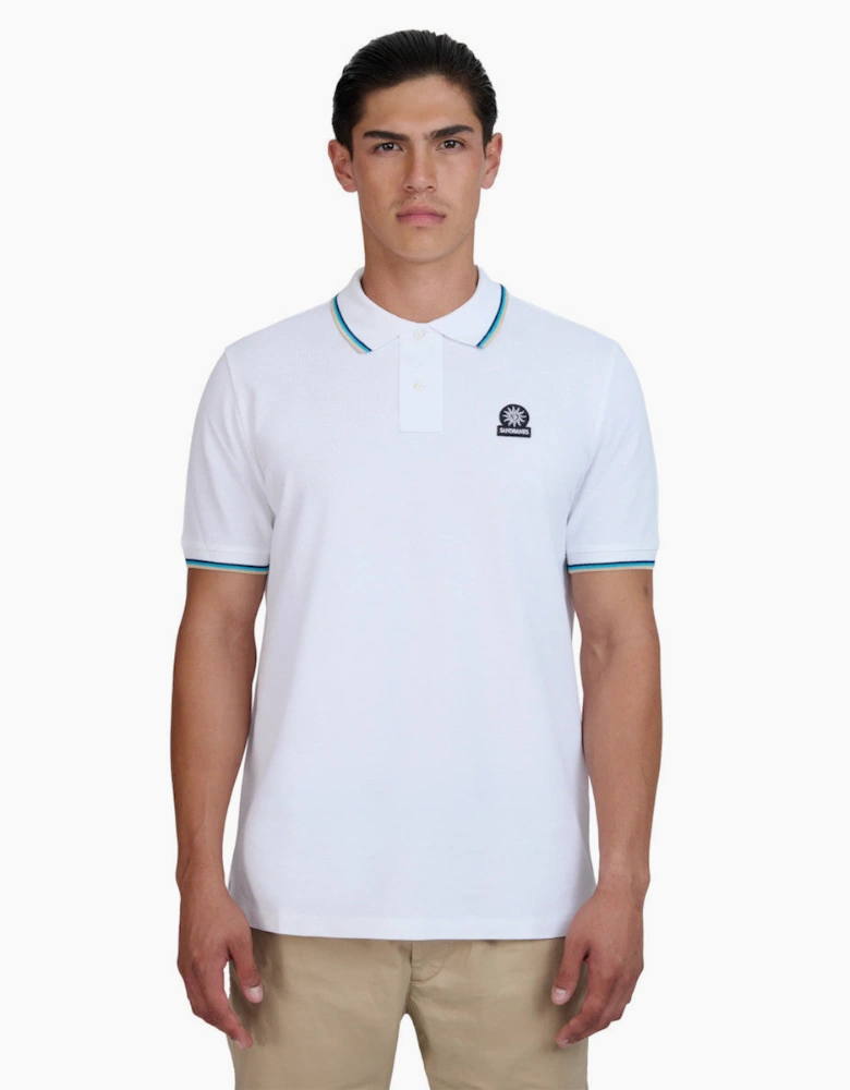 Tipped Badge Pique Polo S1-26 White
