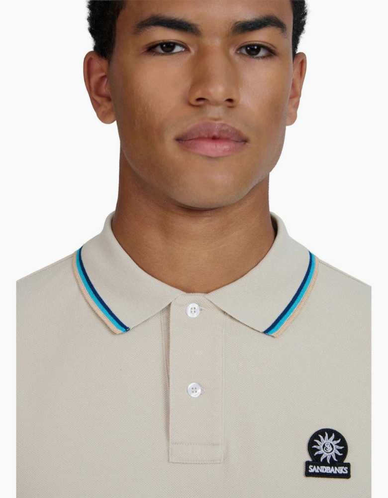 Tipped Badge Pique Polo S1-26 Stone