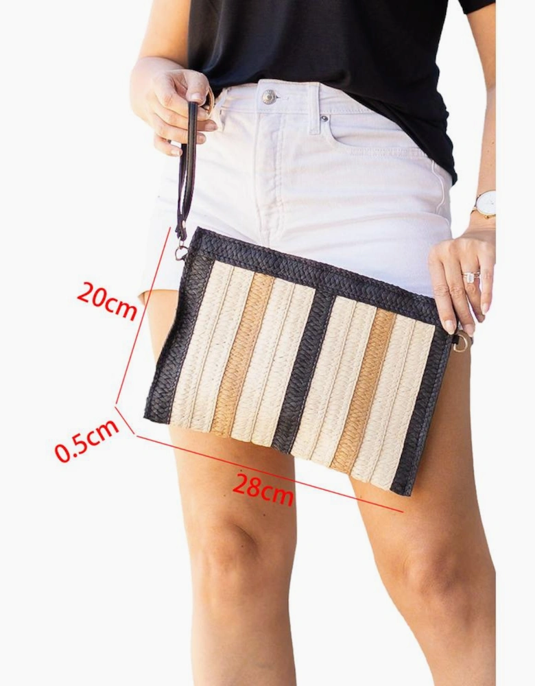 Black Contrast Striped Straw Woven Shoulder Bag