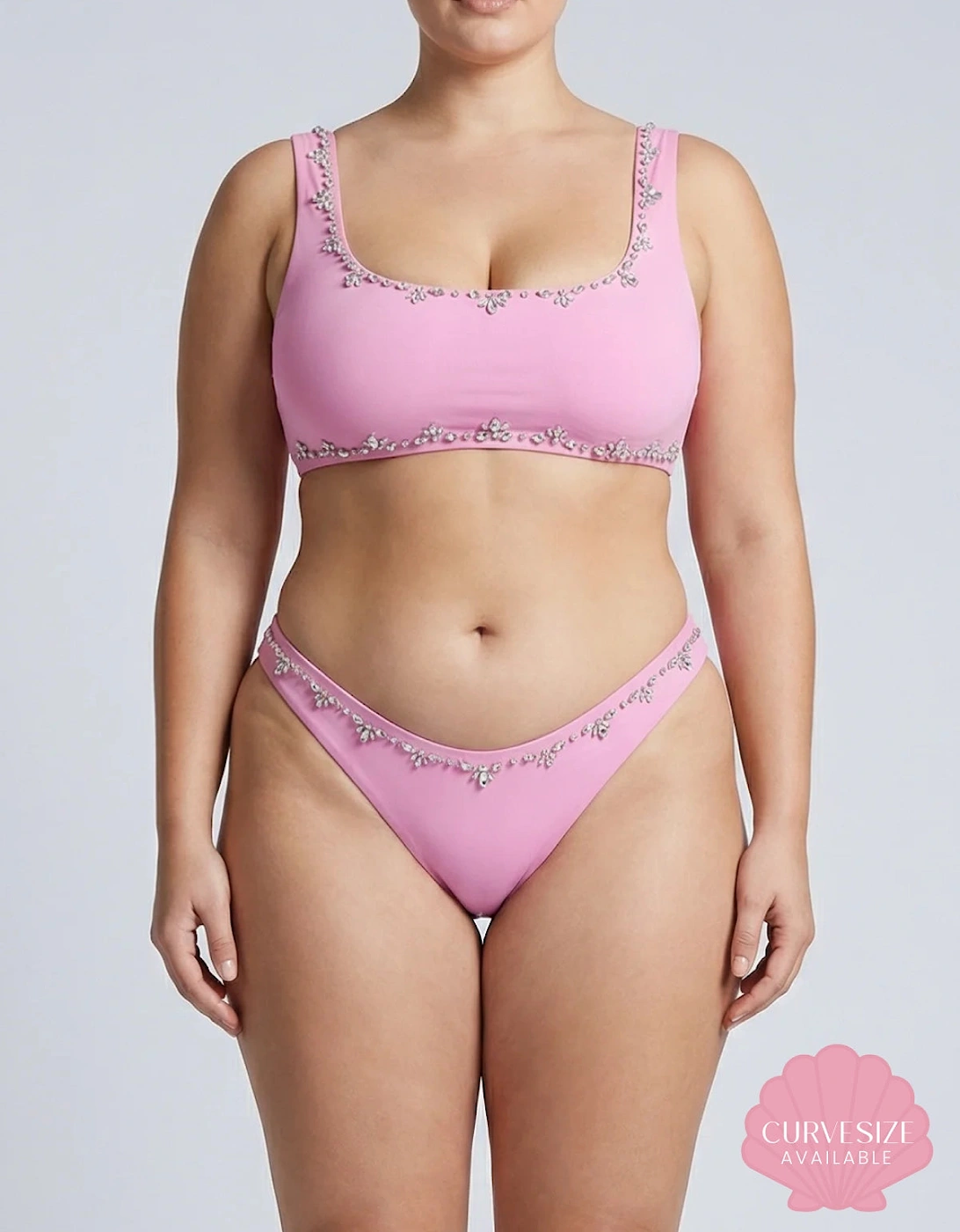 Aaliyah Hand Embroidered Crystals Bikini Top in Pink