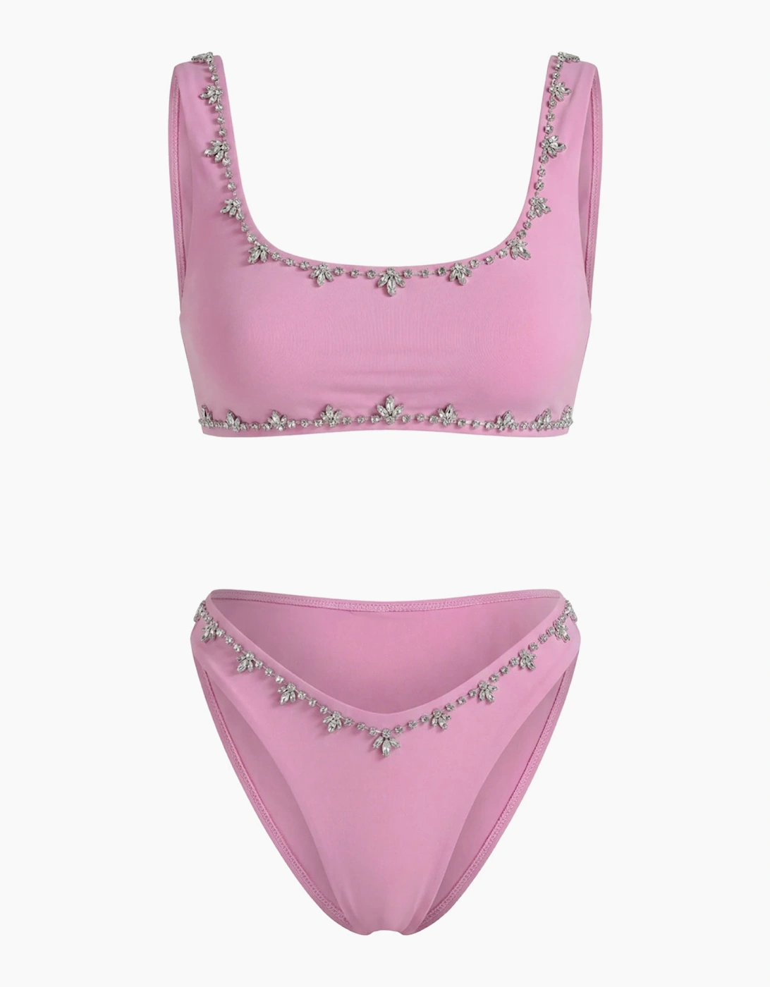 Aaliyah Hand Embroidered Crystals Bikini Top in Pink