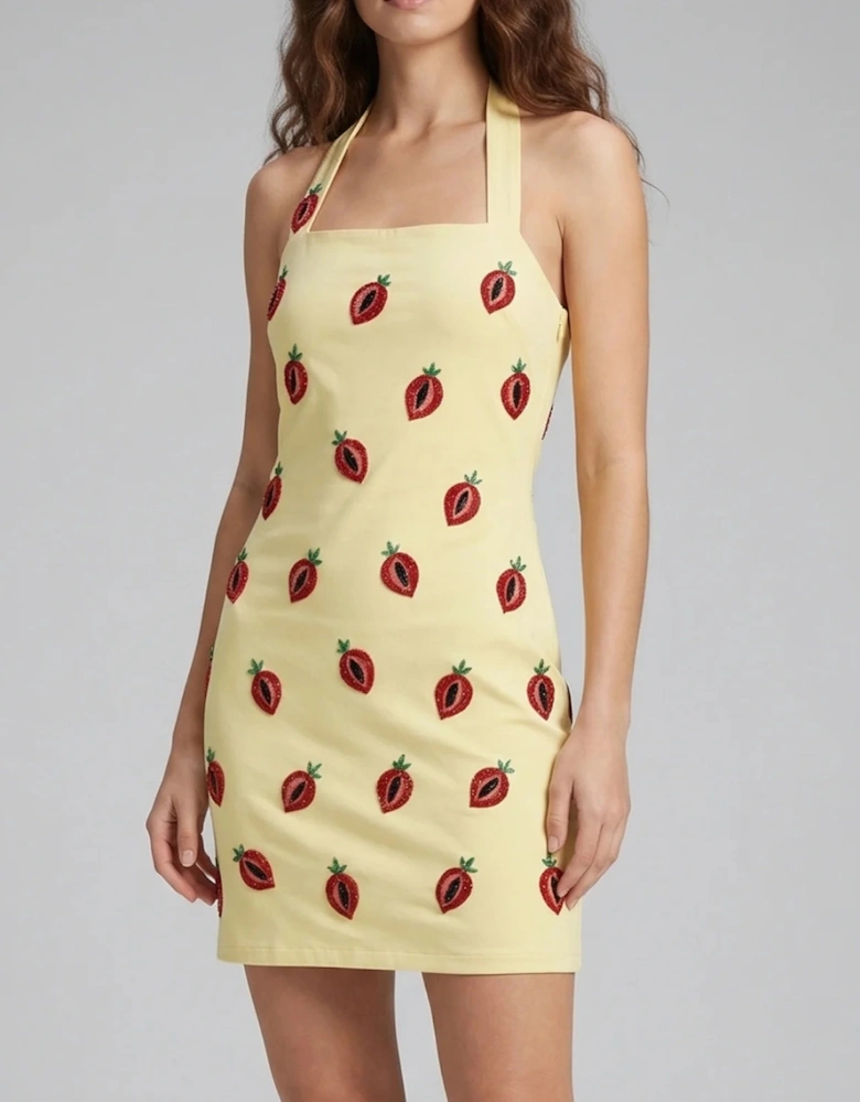 Strawberry Beaded Yellow Mini Dress