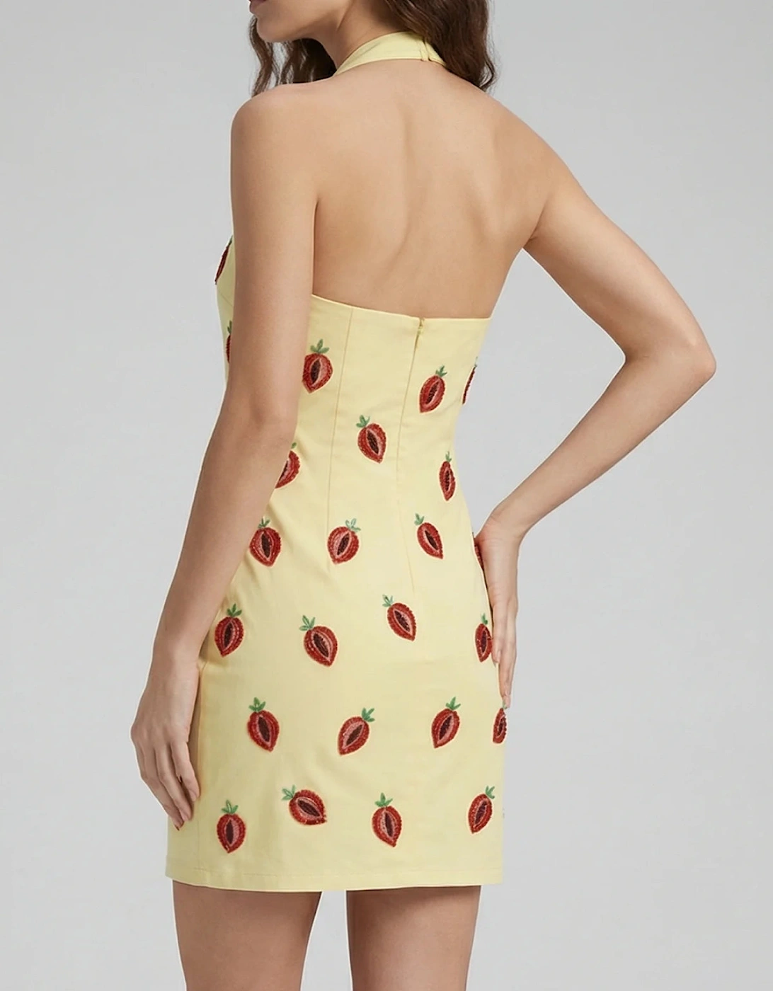 Strawberry Beaded Yellow Mini Dress