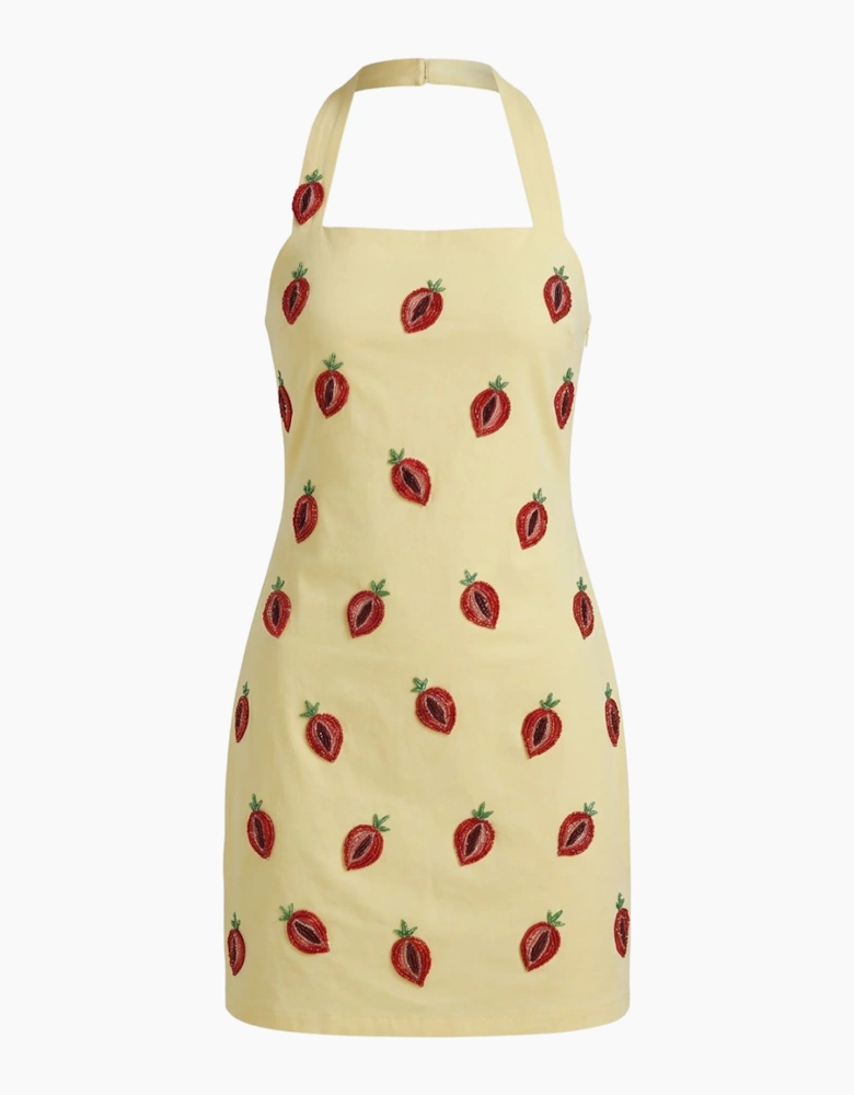 Strawberry Beaded Yellow Mini Dress