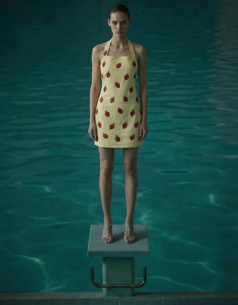 Strawberry Beaded Yellow Mini Dress