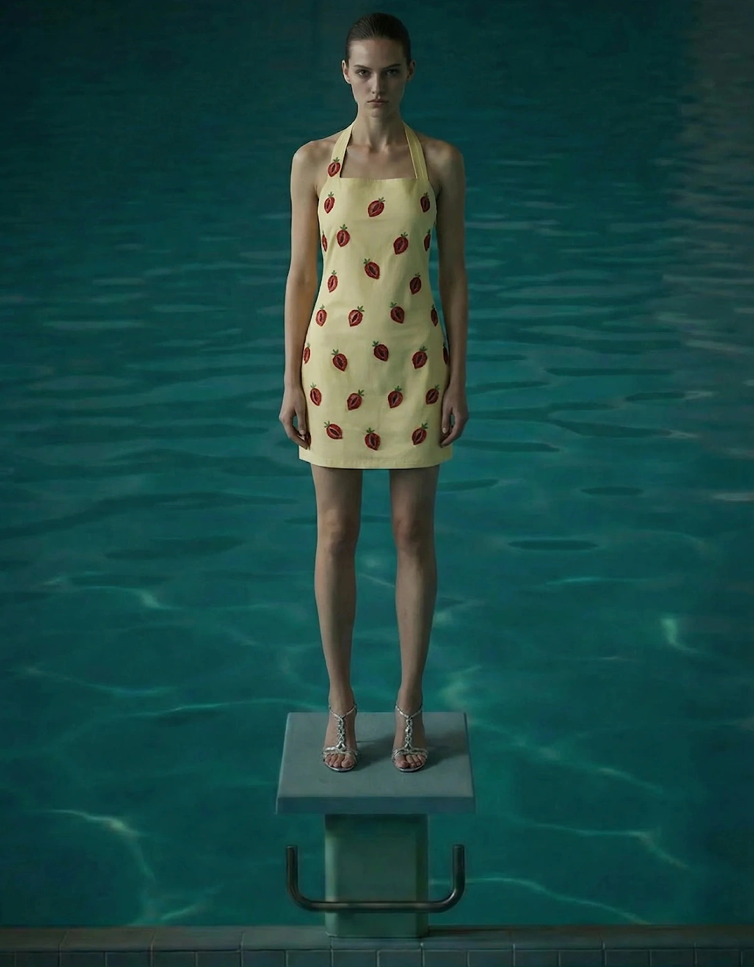 Strawberry Beaded Yellow Mini Dress