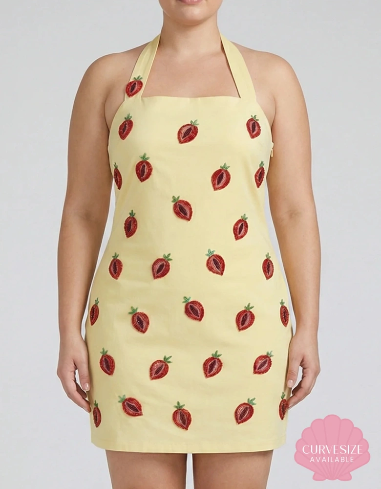 Strawberry Beaded Yellow Mini Dress