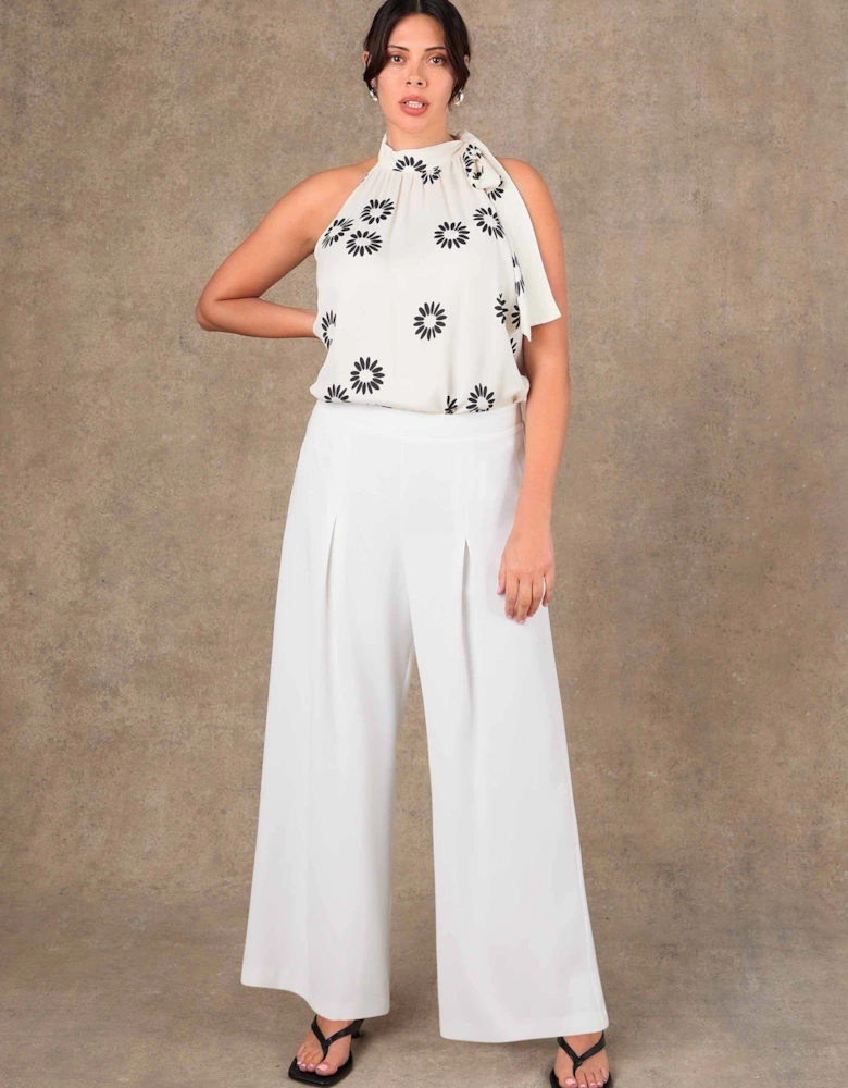 Ivory Pleat Front Straight Leg Tailored Trouser