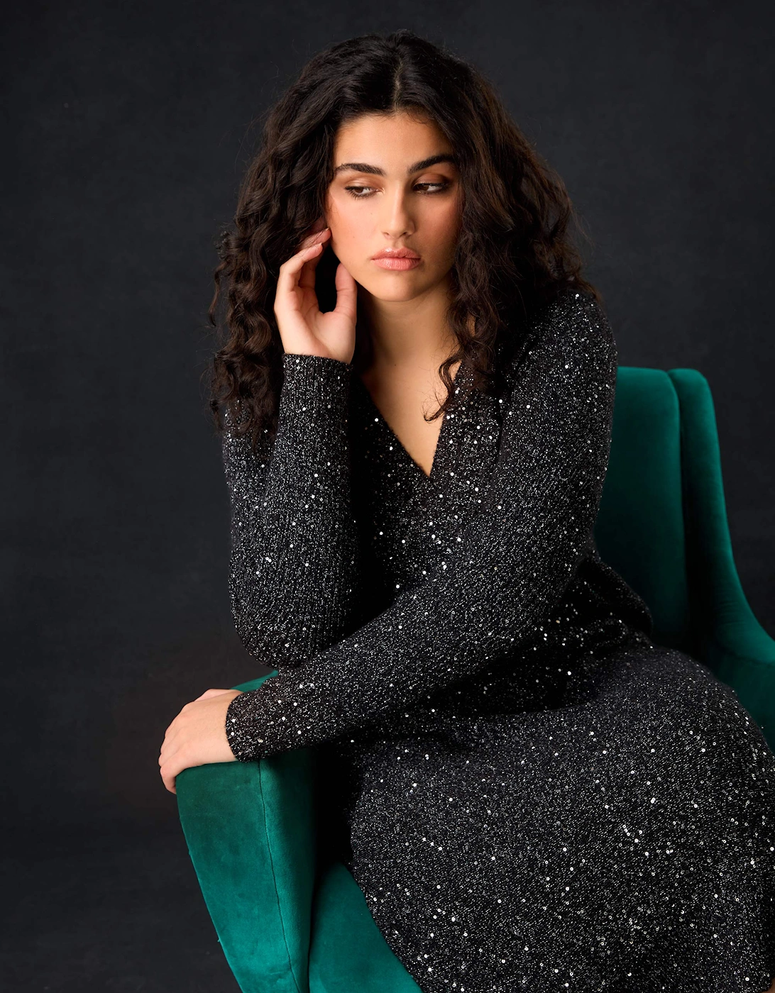 Black Knitted Metallic and Sequin Dress