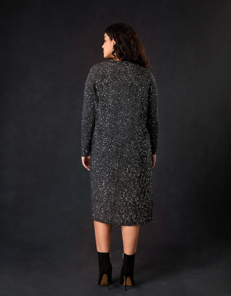 Black Knitted Metallic and Sequin Dress