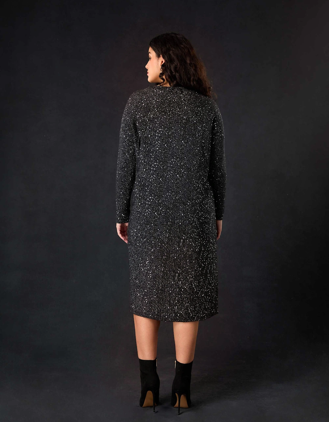 Black Knitted Metallic and Sequin Dress