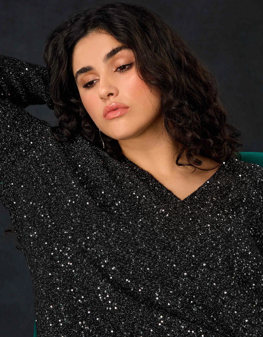 Black Knitted Metallic and Sequin Dress