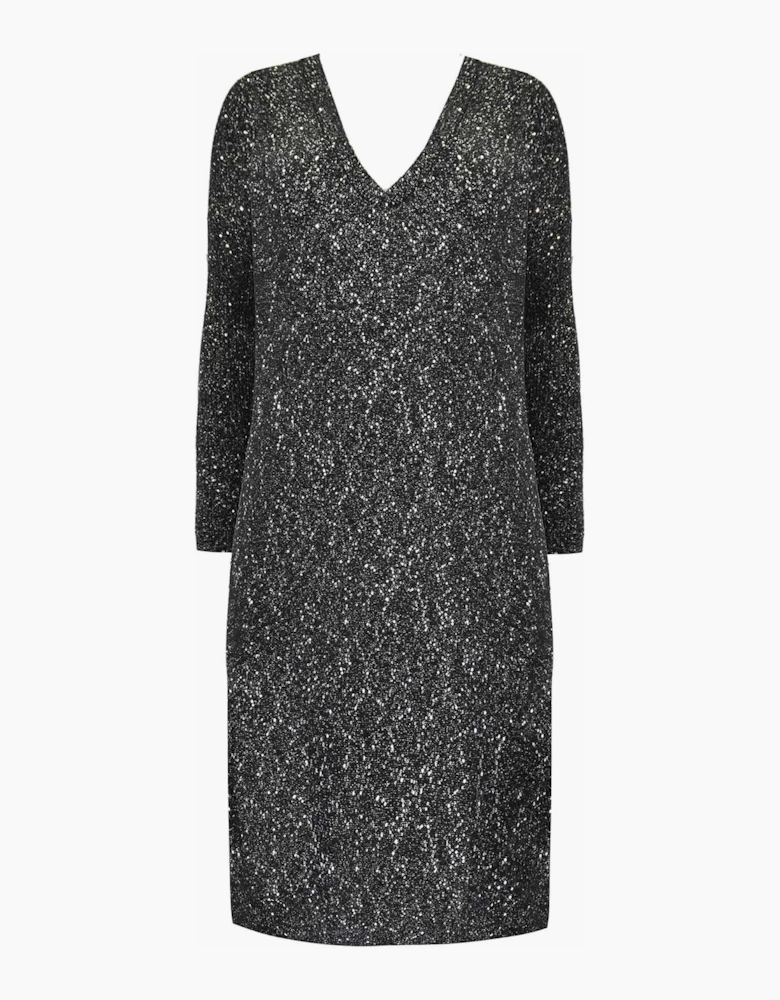 Black Knitted Metallic and Sequin Dress