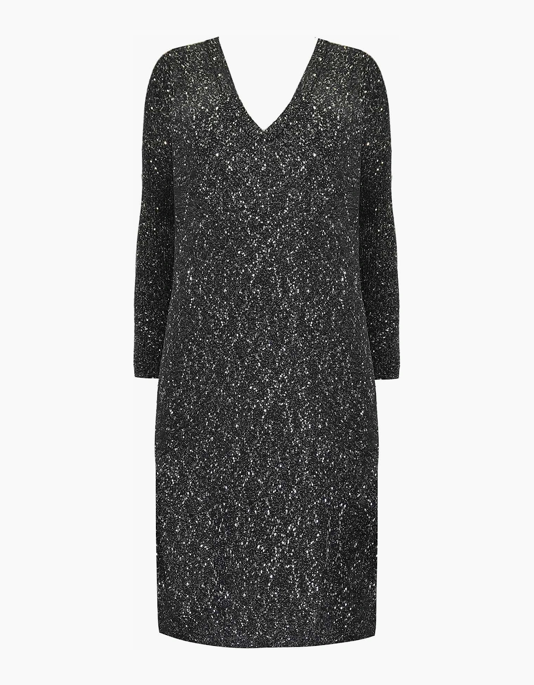 Black Knitted Metallic and Sequin Dress