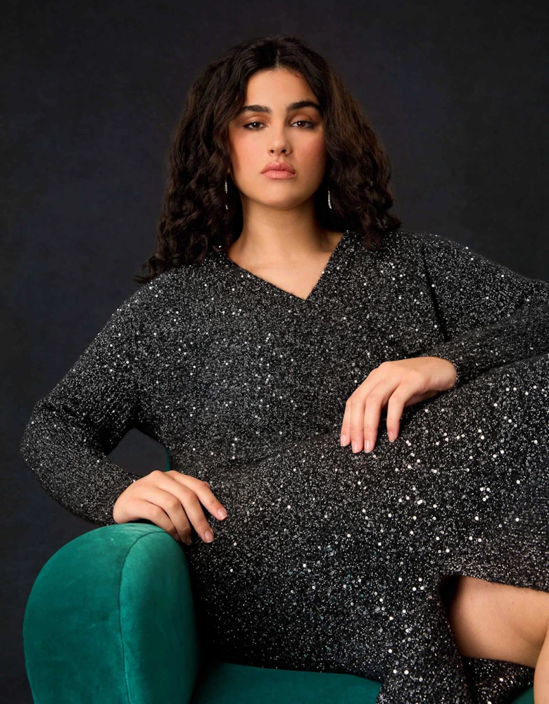 Black Knitted Metallic and Sequin Dress