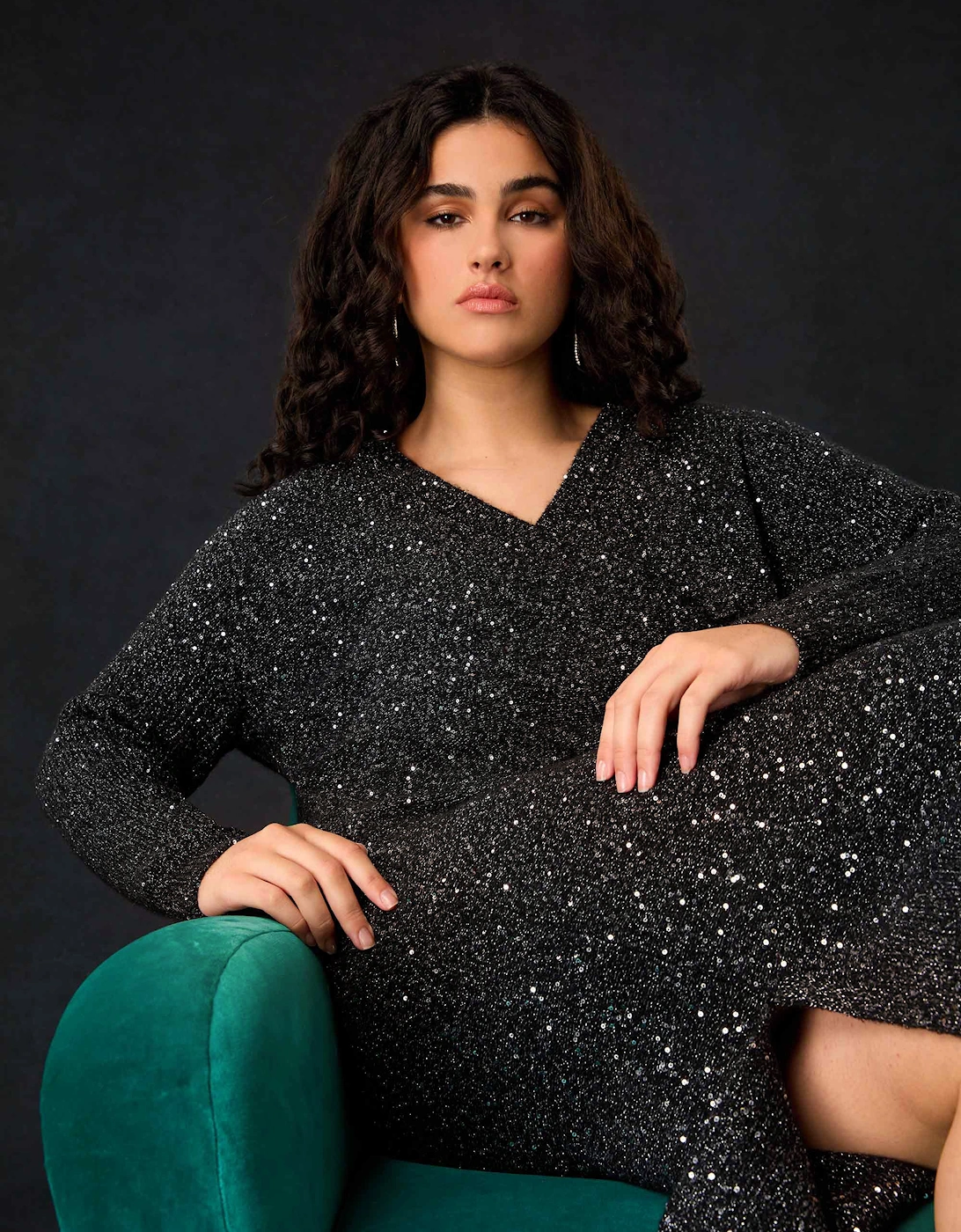 Black Knitted Metallic and Sequin Dress