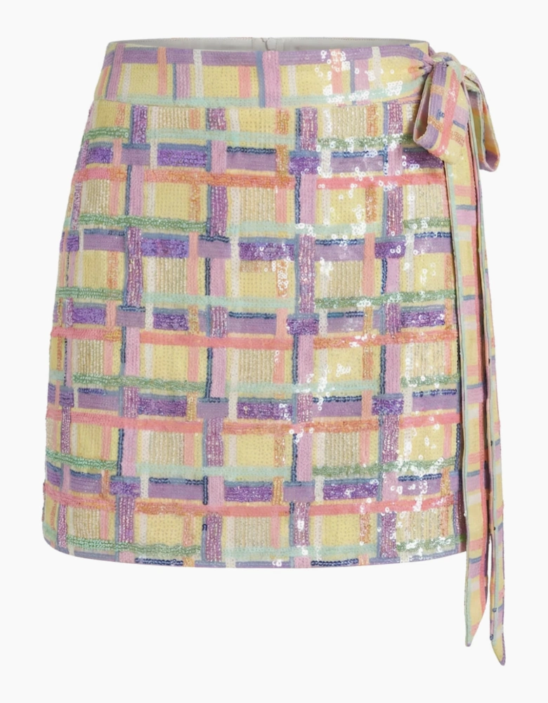 Pastel Check Wrap Mini Skirt