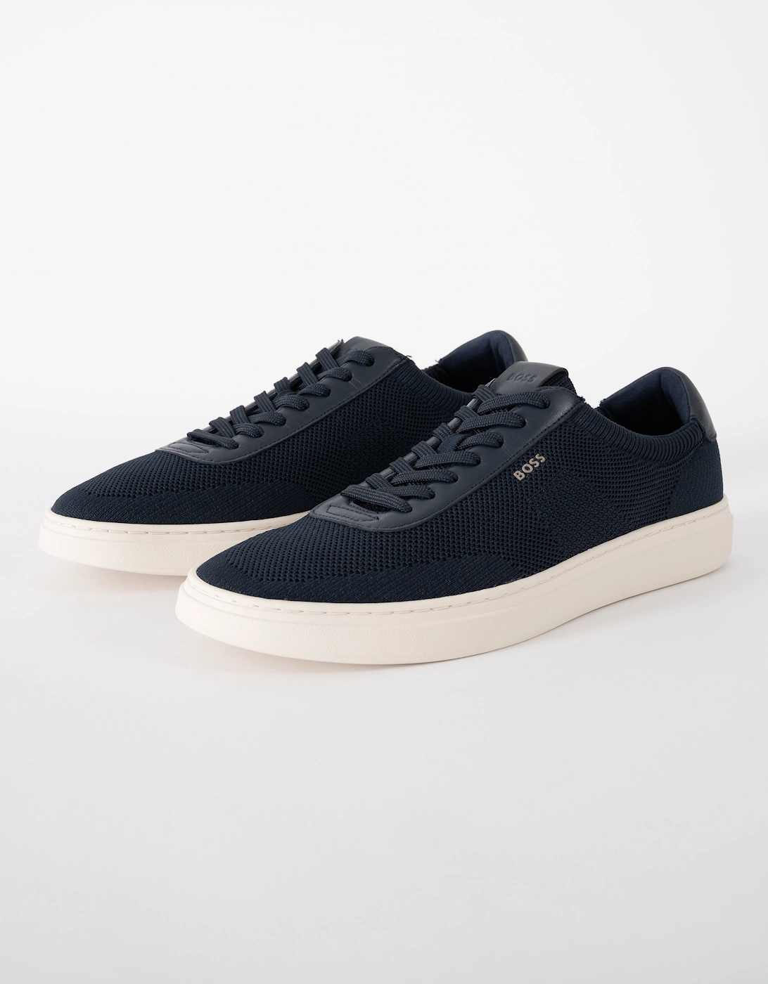 Men's BOSS Orange KieranMens Lace-Up Trainers with Knitted Uppers and Leather Trims  - Dark Blue 401 - Navy - Size: 10