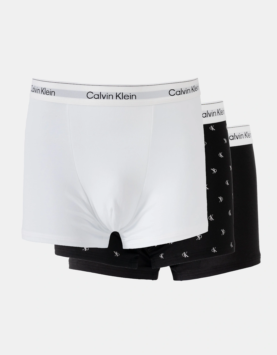 3 Pack Icon Cotton Stretch Mens Relaxed Fit Trunks - Black/Diamond Logo/White, 2 of 1