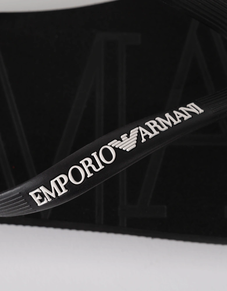 Mens Flip Flops with Logo Strap - Black/White