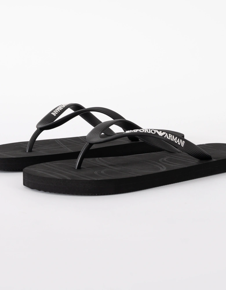 Mens Flip Flops with Logo Strap - Black/White