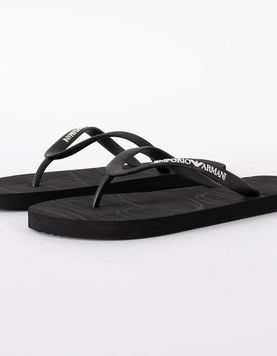 Mens Flip Flops with Logo Strap - Black/White