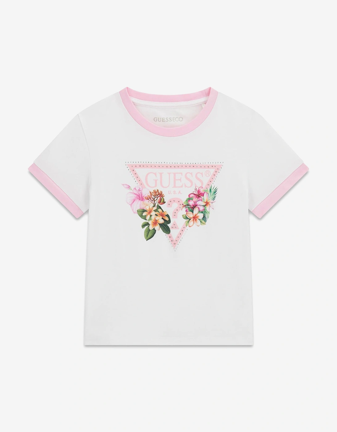 Girls Hawaiian Logo Cropped T-Shirt in White, 4 of 3